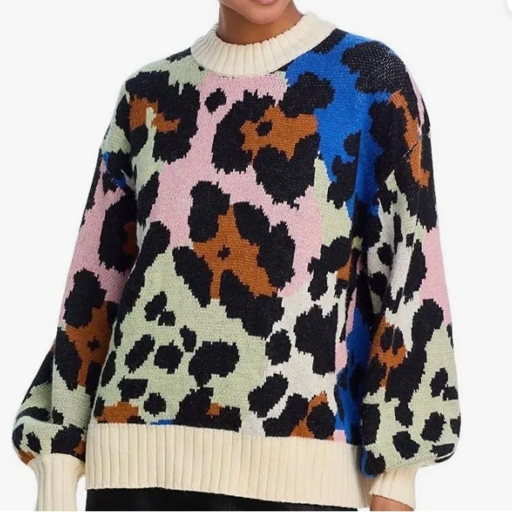 Farm Rio Multicolor Leopard Knit Sweater | Balloon Sleeve Chunky Pullover 🐆